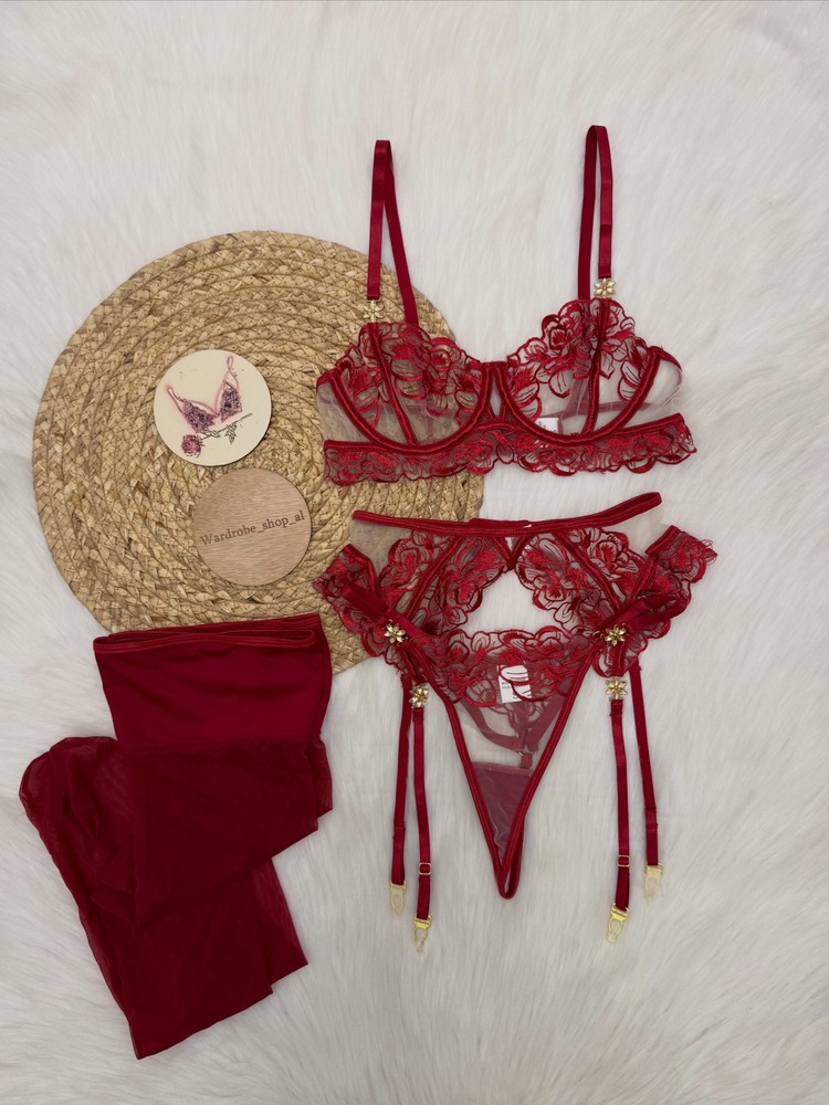 Damski bordowy koronkowy zesta – Lace Bralette Set recenzja i cena